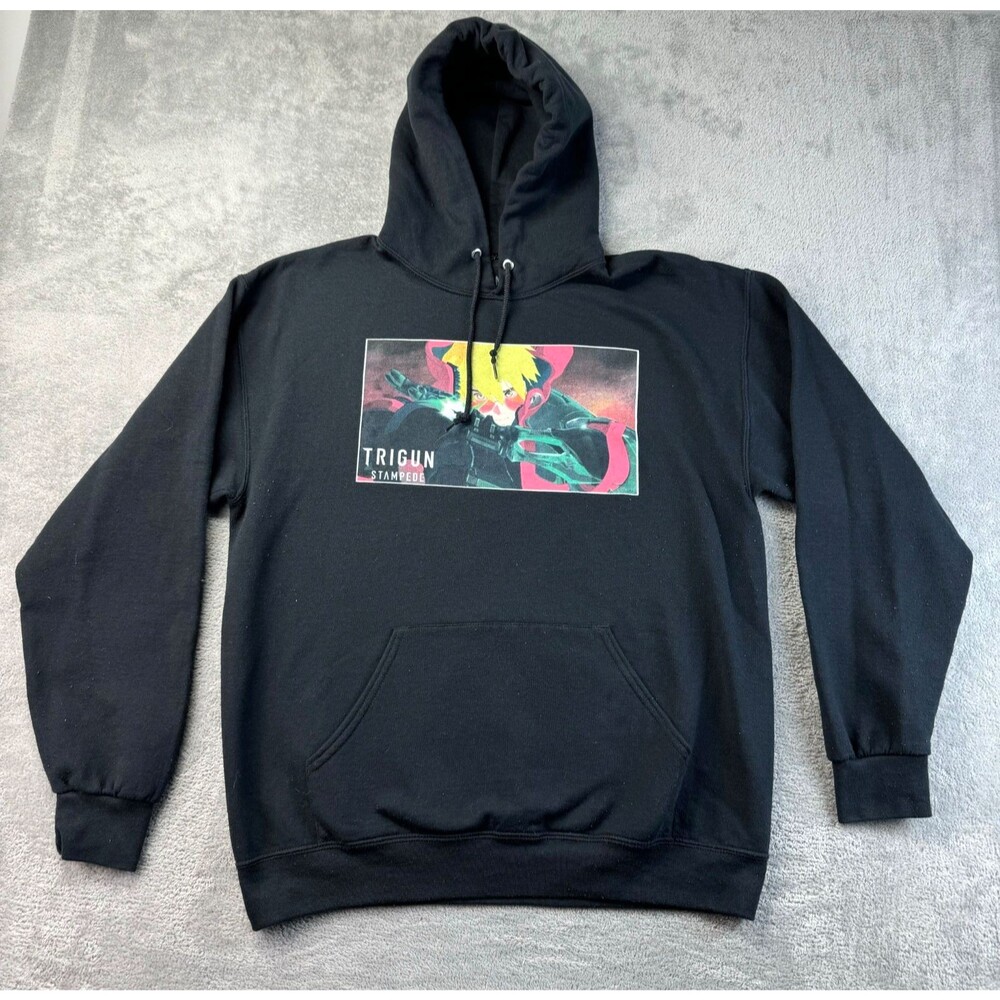 Trigun Stampede Hoodie Men's Large Black Anime Graphic Vash Long Sleeve Stretch